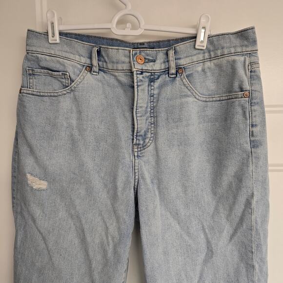 Express "Mom Jean Super High Rise" Distressed Jeans Fray Ankles | Size 6 Petite - Picture 3 of 10